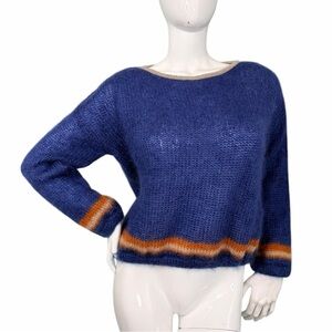 Vintage 55 Mohair silk luxury Blue Sweater top rare collectible fashionable sz S